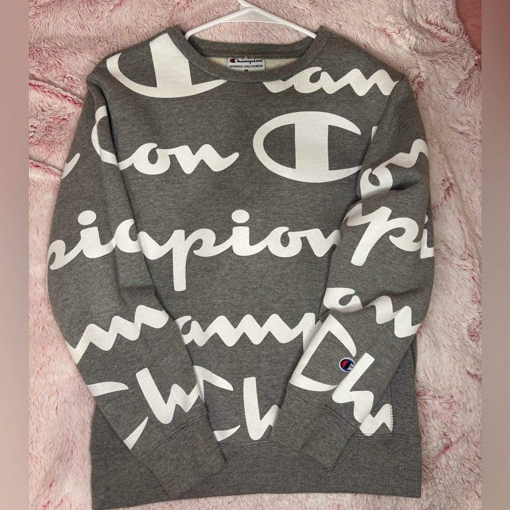 Champion Heather Gray and White Script Sweatshirt